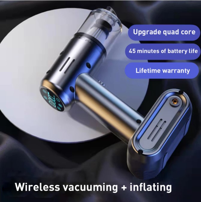 4 in 1 Portable Car Vacuum Cleaner with Air Compressor Pump 12V Tire Inflator for Cars High Power Handheld Car Vacuum with LED