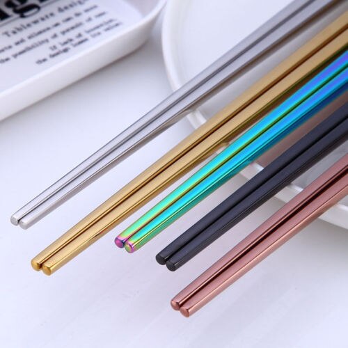Rainbow Colorful Chopsticks Metal Chinese Stainless Steel Reusable Tableware