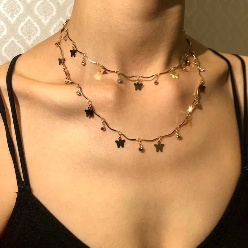 JUST FEEL Boho Cute Butterfly Choker Necklace For Women Gold Clavicle Chain Statement Collar Female Chocker Jewelry