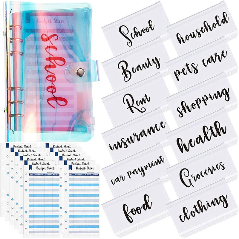 A6 Binder Pocket with Notebook Cover,PVC Binder Cover,Waterproof 6-Ring Binder,Notebook,Expense Budget Sheet: Army Green