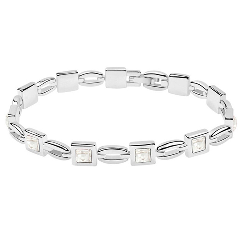 Women Jewelry Bling Princess Cut Rhinestone Inlaid Bracelet Bangle