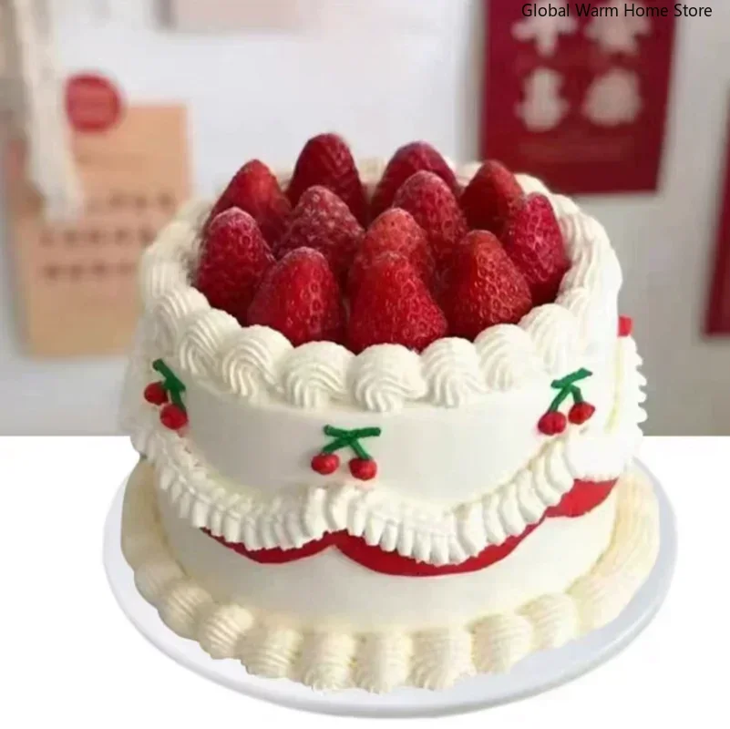 6-inch Simulated Fruit Cream Plastic Cake Model Artificial Birthday Cakes Decoration Props for Photos Dessert Shop Window Sample