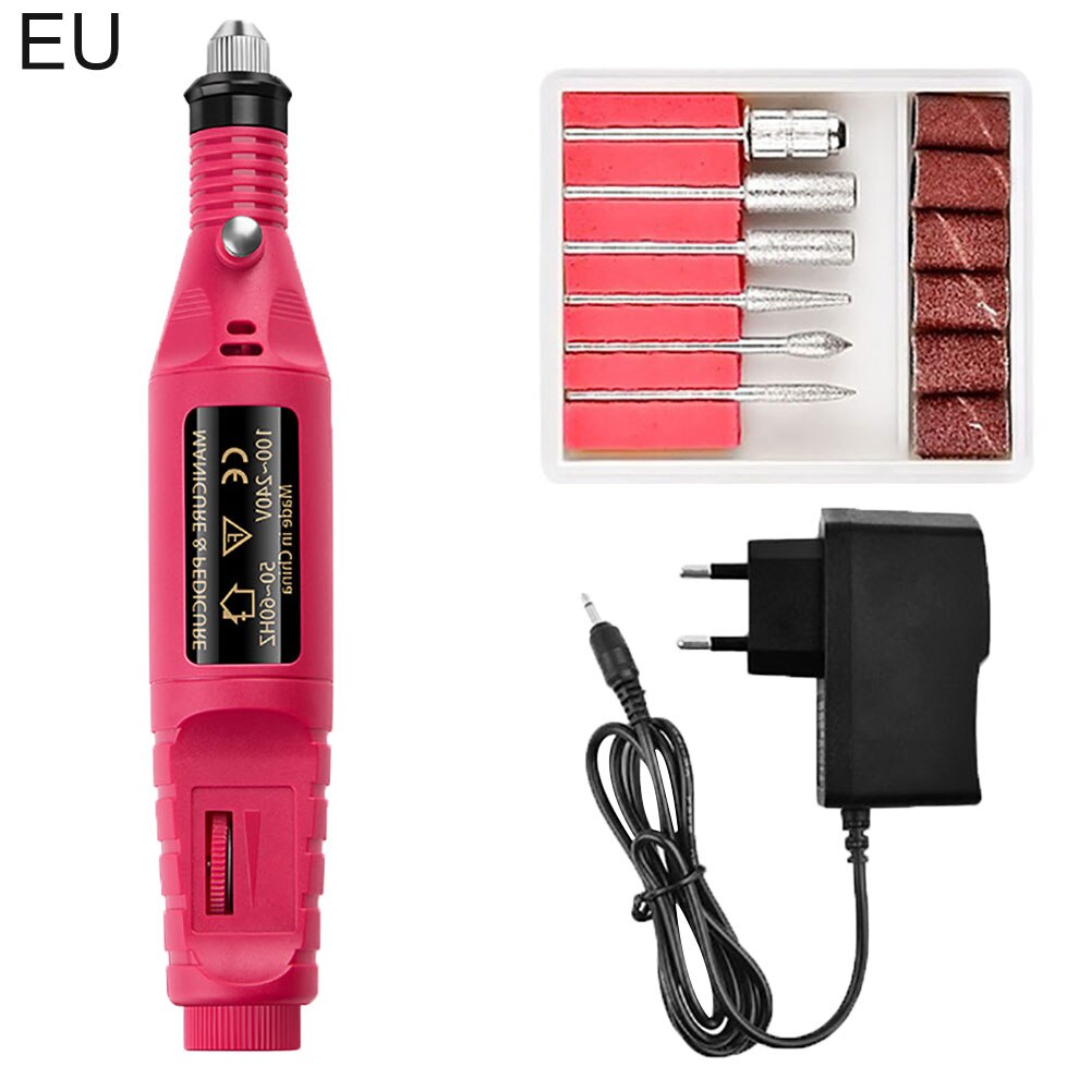Electric Nail Drill Machine Pen Apparatus For Manicure Milling Cutters Electric Nail Sander Pedicure Manicure with usb line: Rose Red / US Plug