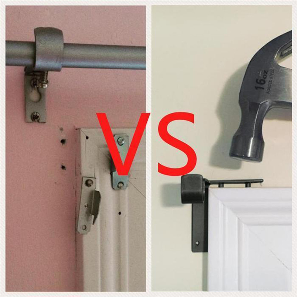 Single Hang Curtain Rod + Center Support Bracket Frame Curtain Rod Bracket 20190508