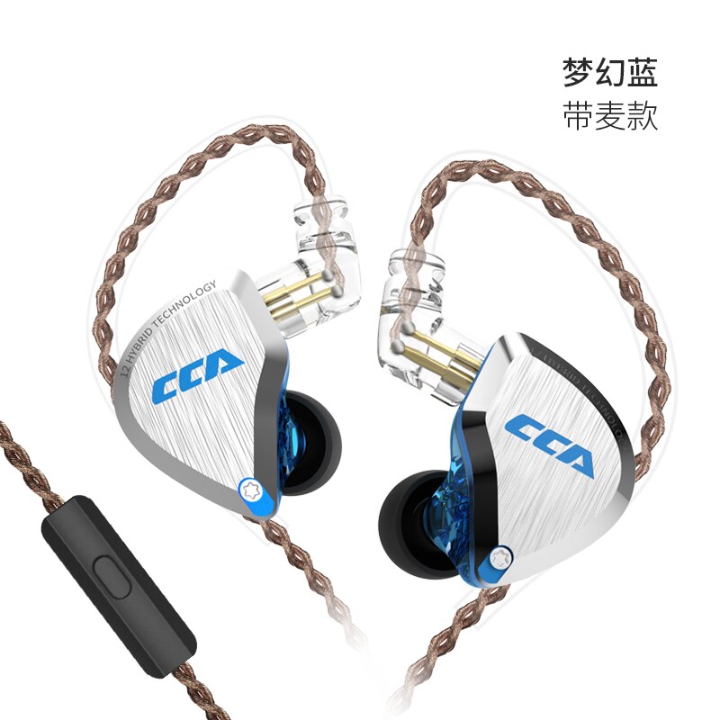 Cca C12 5BA + 1DD Hybrid In Ear Headset 12 Drivers Unit Hifi Dj Monitor Oortelefoon Oordopjes Headset Noise Cancelling oortelefoon: CCA C12  Blue mic