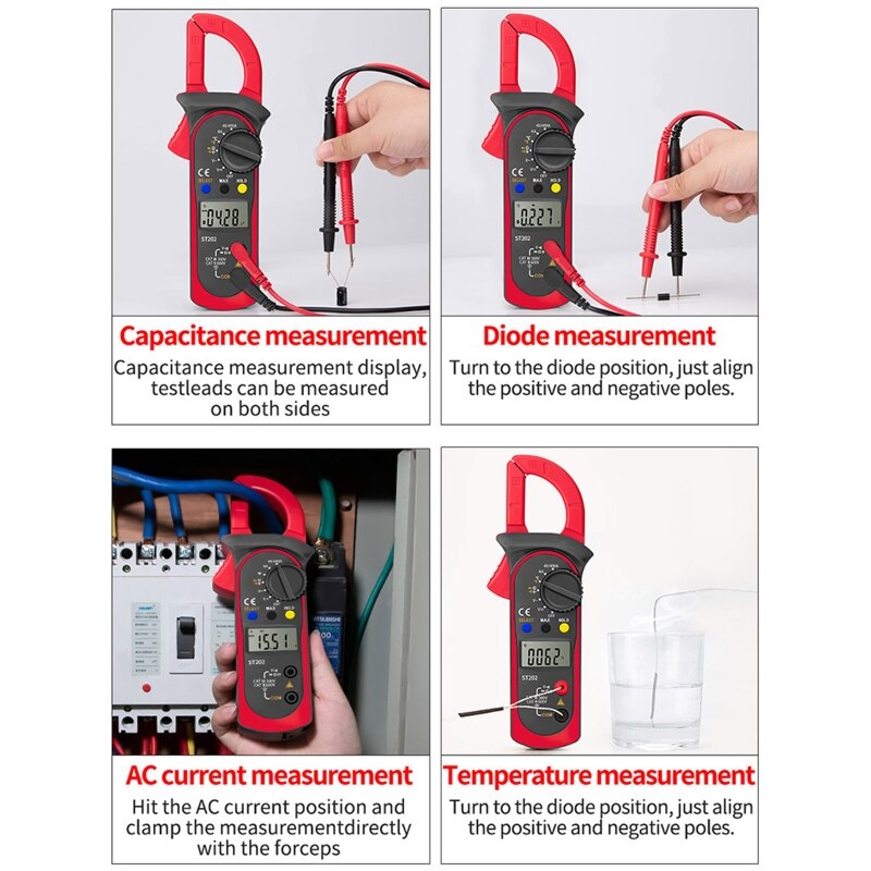 ST202 Digital Clamp Meter Multimeter Resistance Ohm Transistor LCR w Temperature N0HB