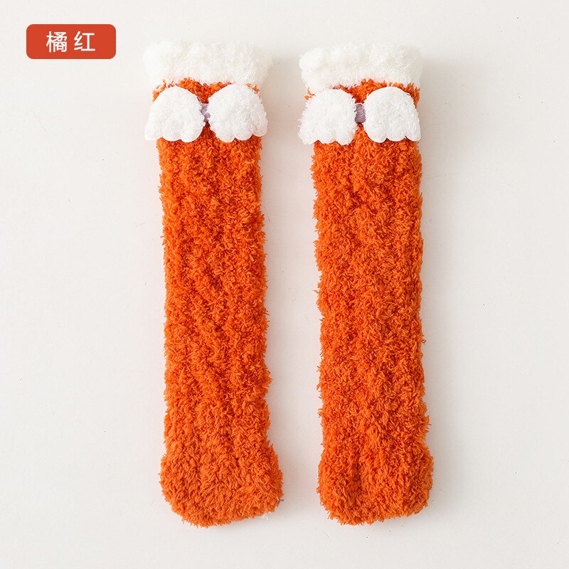 Nette Winter Warme freundlicher Socken Dicken Korallen Vlies Stich FlüGel Baby Socken Knie Höer Boden Socke für Weihnachten Neue jahre: Orange rot