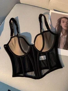 Kvinders aftenkorsetchic mesh fiskebens-camisole inderbeklædning yderbeklædning korset crop top talje-stram sexet bh hvid gopia: M / Sort