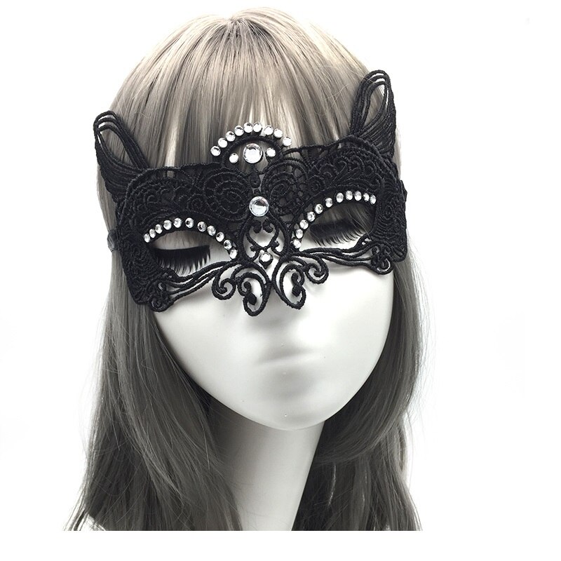 Masque en dentelle de diamant, accessoires d&#39;halloween, demi-visage noir, Sexy, princesse, bandeau pour femme adulte