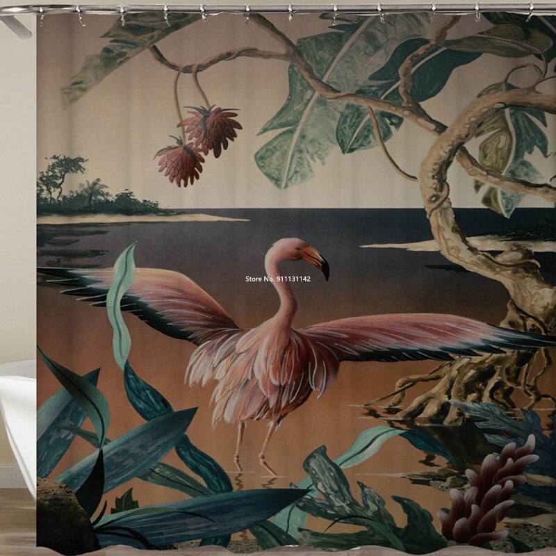 Kleur Geschilderd Plant Dier Digital Printing Badkamer Douchegordijn Polyester Waterdicht Douche Partitie Gordijn: 2 / 180*180 cm