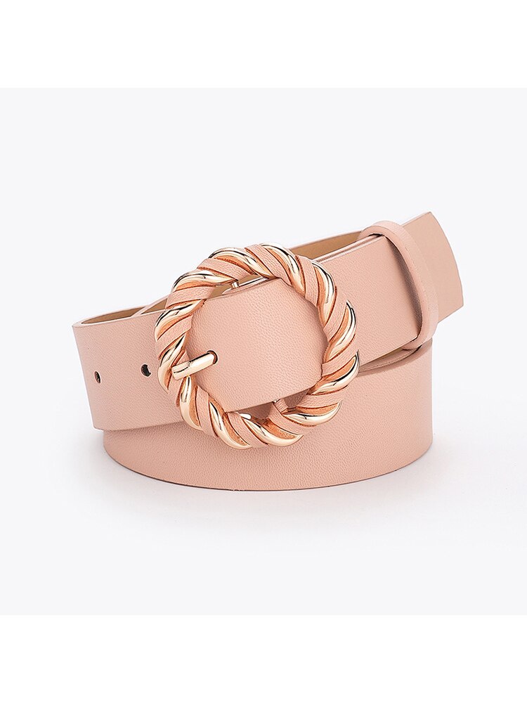 2022 Women Belt PU Leather Metal Pin Buckle Belts For Ladies Waist Belt Twist Ring Buckle Dress Jeans Waistband: Pink