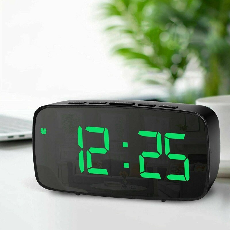 Large Digital LED Desk Alarm Clock Mirror Display USB Snooze Temperature 5 Keys WAtch Electronic Desktop Clocks For Bedroom
