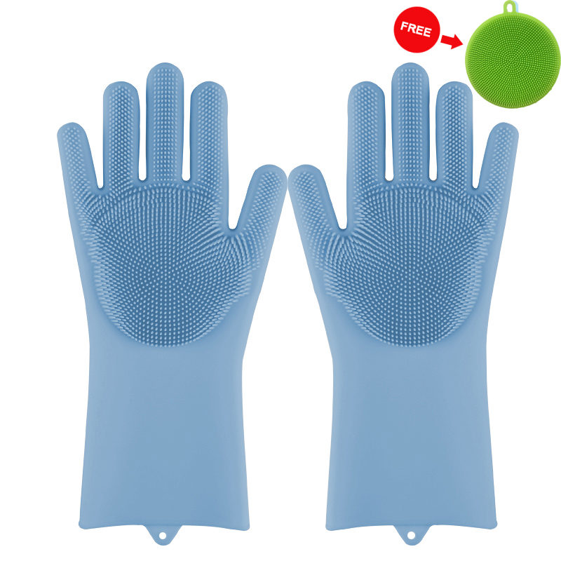 Gants de lavage de la vaisselle en silicone, 1 paire, épurateur magique, brosse de nettoyage, gant de lavage de la vaisselle de cuisine: Blue