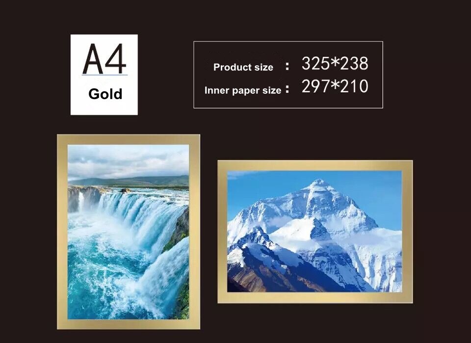 1pcs Pvc Diy Photo Red Yellow Blue A4 Magnetic Picture Frame: Gold