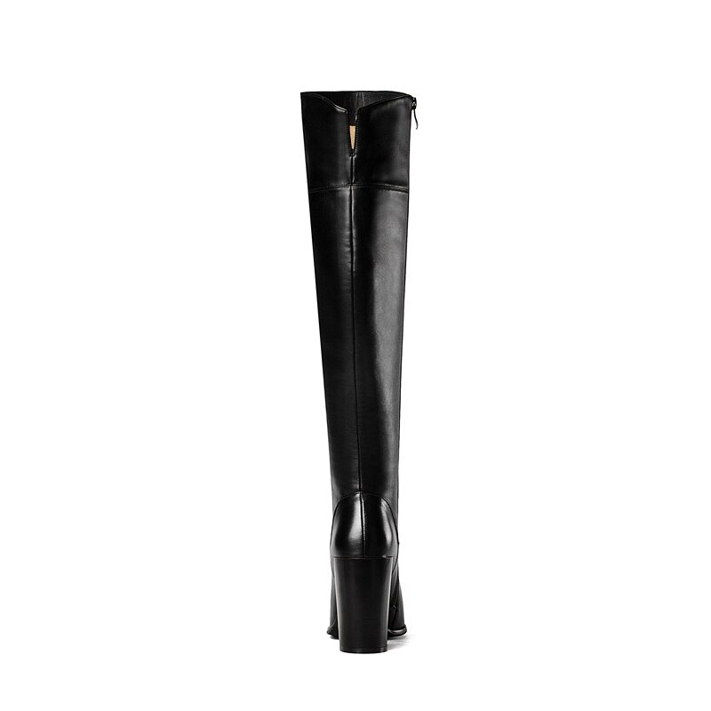 Schoenen Hoge Hakken Herfst Winter Knie Hoge Laarzen Vrouw Wees Teen Landingsbanen Warm Sneeuw Boot Lederen Cowboy Sexy Vrouwen schoenen