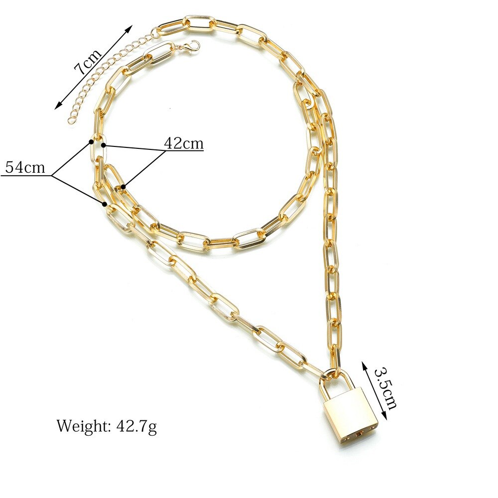 Dobbeltlag store link kæde halskæde guld sølv farve hængelås vedhæng halskæder til kvinder luksus smykker