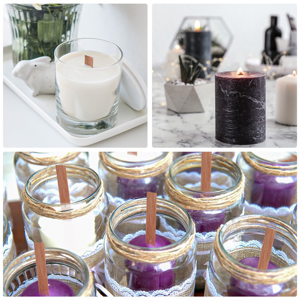 100pcs Wooden Wick Candle With Sustainer Tab Soy Wax Candle Wicks Core Diy Oil Lamps Candle Making Pick Supply Soy Parffin Wax