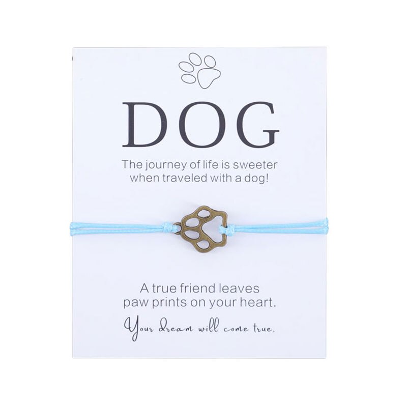 Pulsera de la amistad para él, brazalete con estampado de pata, para amantes de los perros, joyería de deseos, para padres y perros: Brown-Sky Blue