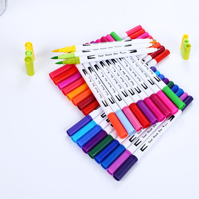 12/48/72/100 Colors FineLiner Art Marker Pens Dual Tip Manga Drawing Painting Watercolor Brush Pen School Supplies Markers 04350