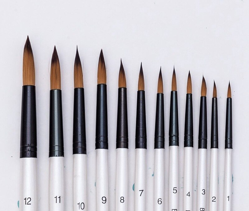 12 stk fint nylonhår perlehvidt træhåndtag akvarel pensel pen til olie akryl maleri kunst pensler forsyninger: Design 2 as foto