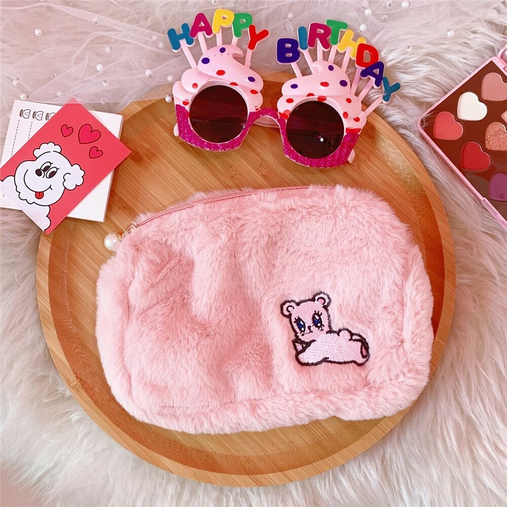 Flanelle mignon Animal cosmétique étui filles maquillage femmes voyage cosmétique support corée cordon sac sacs de rangement: 3