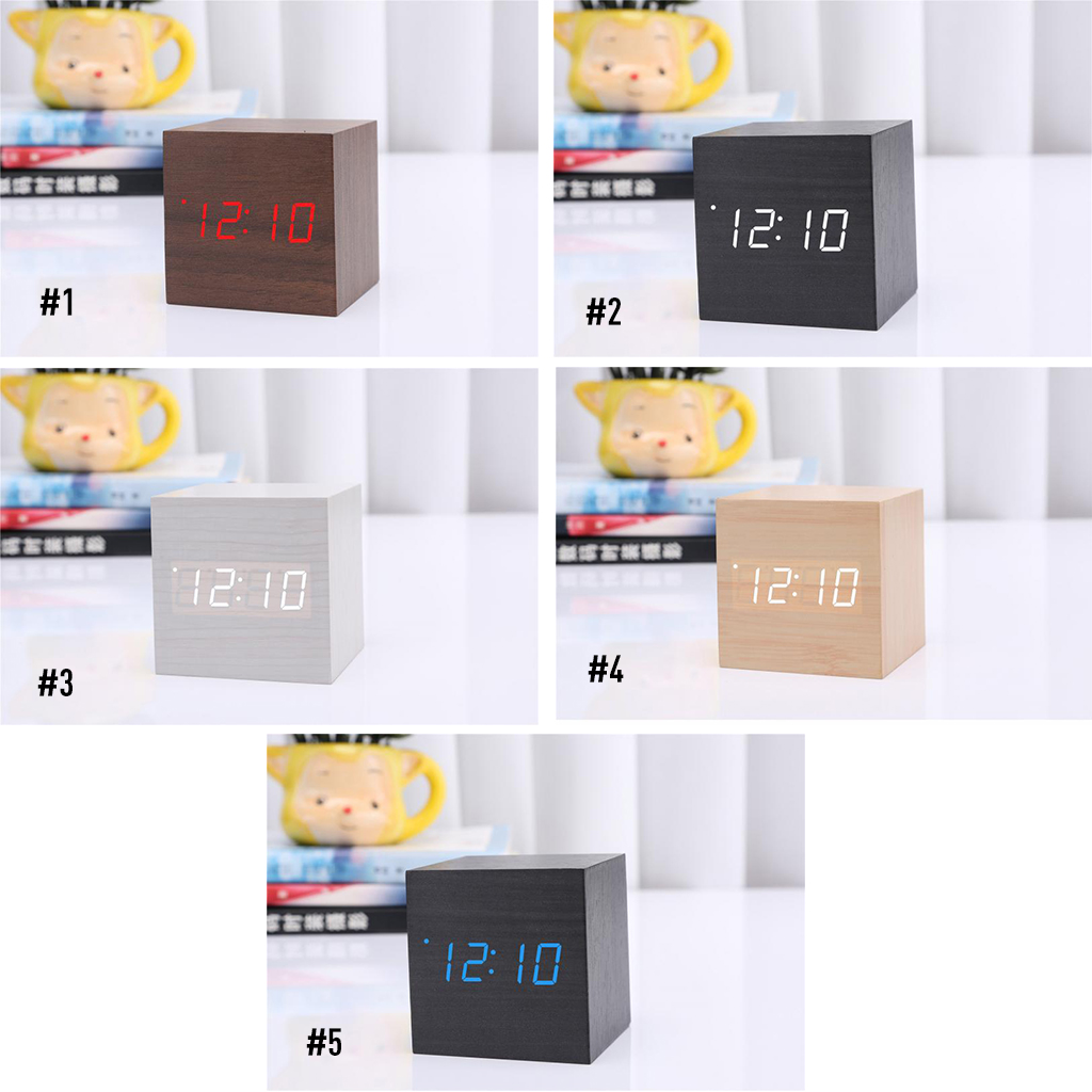 Mini houten geluiden controle klok moderne houten digitale led bureau wekker nachtkastje klok kalender tafeldecoratie