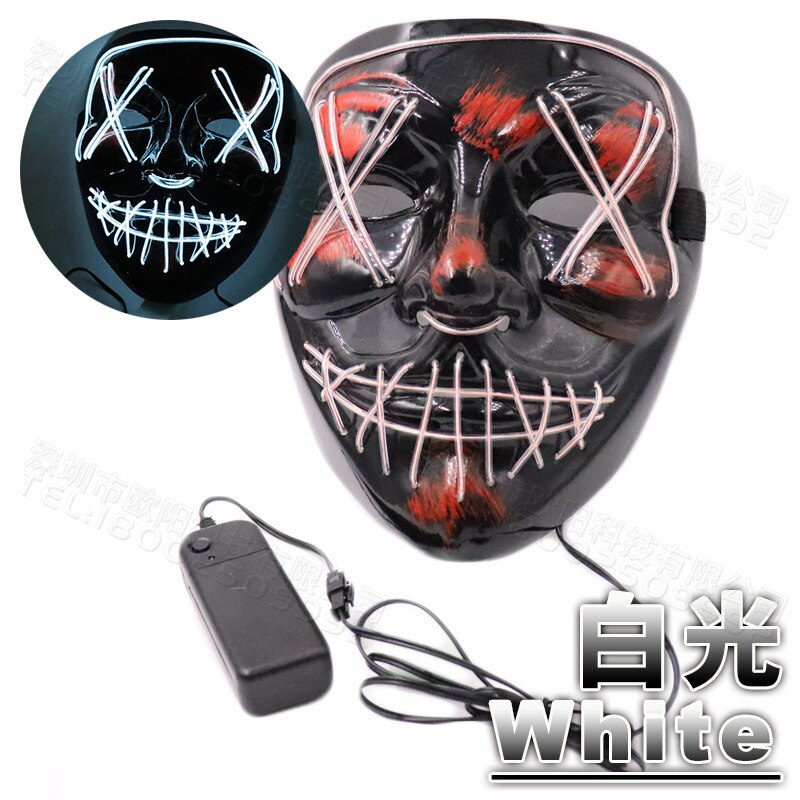 Halloween glowing mask ghost dance with blood flashing horror thriller LED mask electric sound bar party Halloween decoration: Light Grey