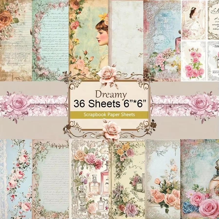 36 Sheets Starry Sky Scrapbook Paper Pack, Stationery Vintage Art Craft Pattern Scrapbooking Paper For Junk Journal Planner Card: Yellow