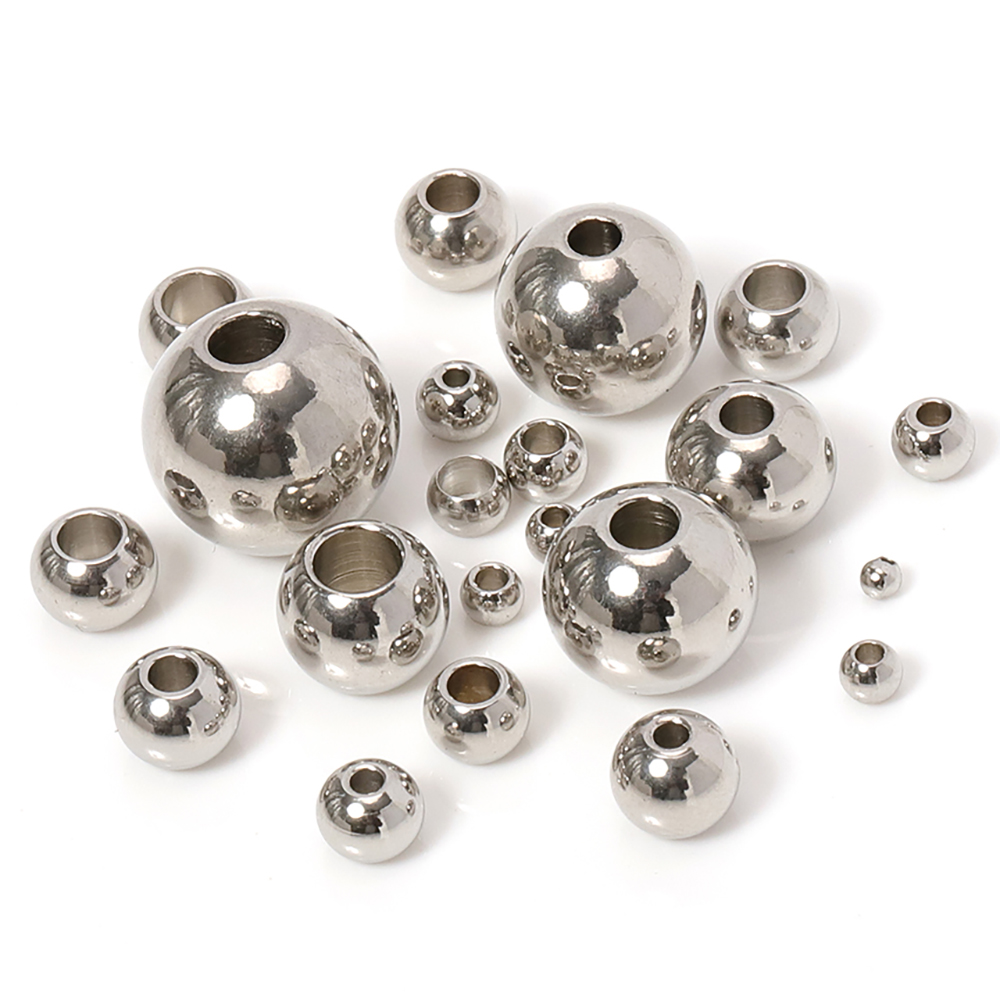 100 Stück 2 mm-12 mm 316L Edelstahlperlen Europäische Kugel Metall Großes See Abstandshalter Perlen für Schmuckherstellung Diy Armbinde Halskette
