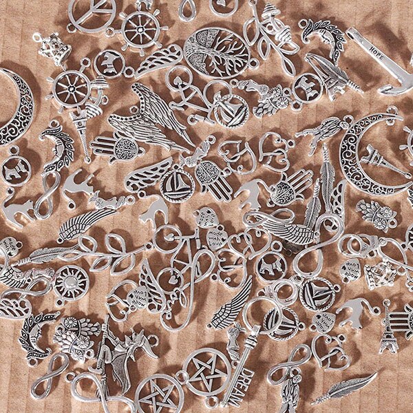 Metall Mixed Charms für Schmuck, Die DIY Handgemachten Handwerk Vintage Anhänger Charms 100 pcs/lot C5089: Antikes Silber überzogen