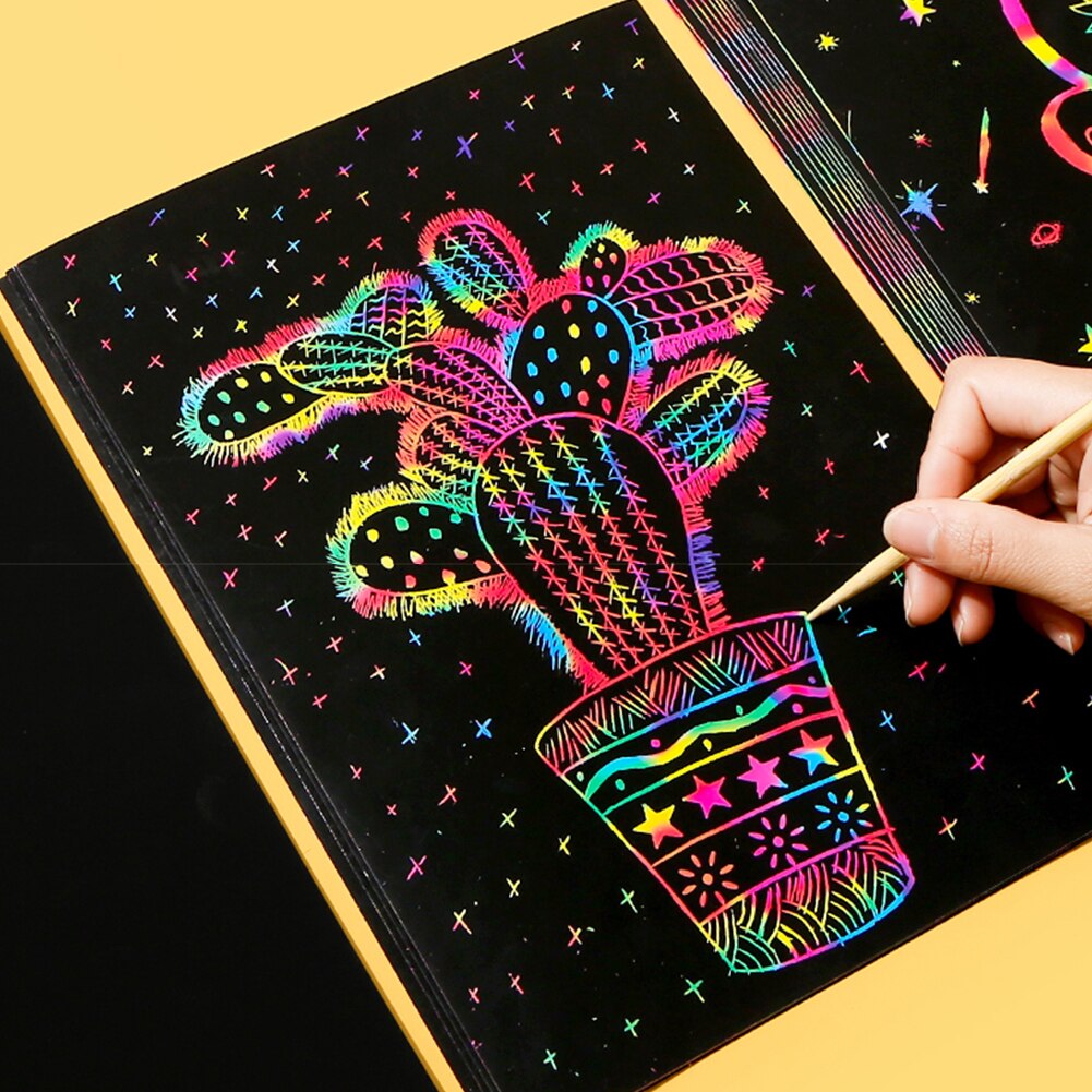 5 Stks/set 16K 10X7 "Scratch Art Paper Magic Schilderen Papier Met Tekening Stick Voor Kinderen Educatief speelgoed Kleurrijke Tekening Speelgoed