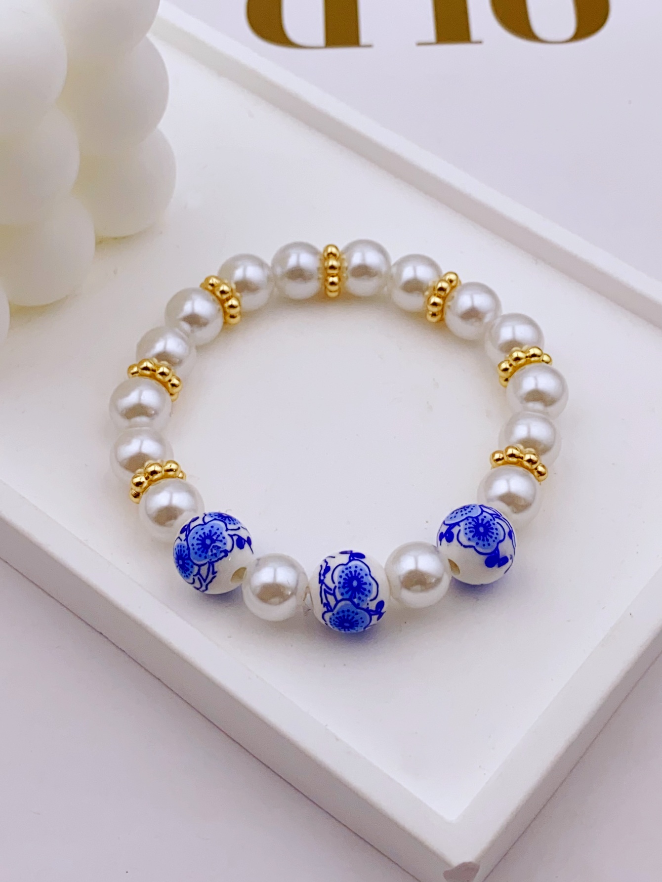 pulsera de cerámica con cuentas acrílicas y perlas hecha a mano para mujer, pulsera de uso diario para mujer: Marrón rojizo