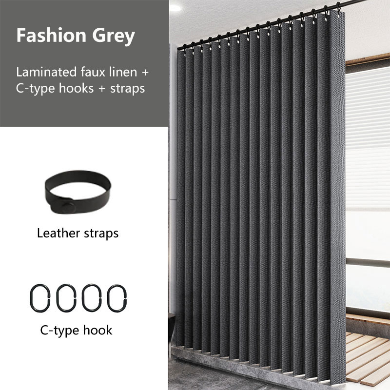 Cortina de chuveiro opaca de imitação de linho laminado, anel grande multicolorido, à prova d'água, forte e grosso, adequada para uso em banheiro: Normal / Grey