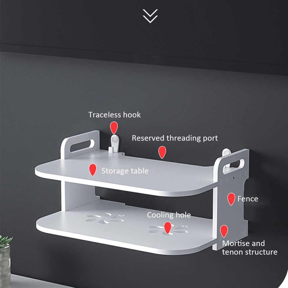 Wall Mount DVD Player Storage Accessories Space Saving TV Box Shelf Router Bracket Double Layer Support Thick Modern Home