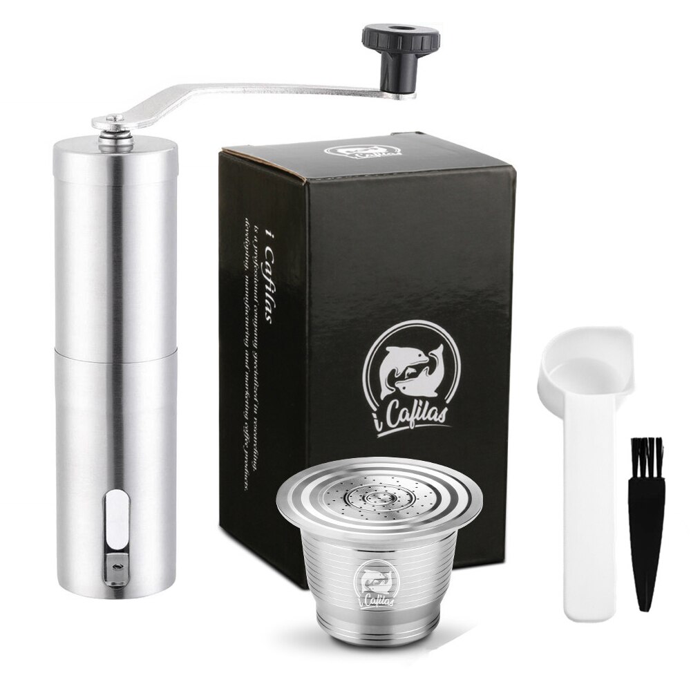 ICafilas-cápsula de café rellenable para máquina Nespresso Inissia, cápsulas Krups YY1531FD de acero inoxidable y compactador,: 1 Capsule 1 Grinder