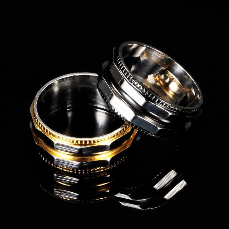 Modyle cool punk titanium stalen herenring voor mannen, zwart goudkleurig, herenring in punkstijl, feestsieraden
