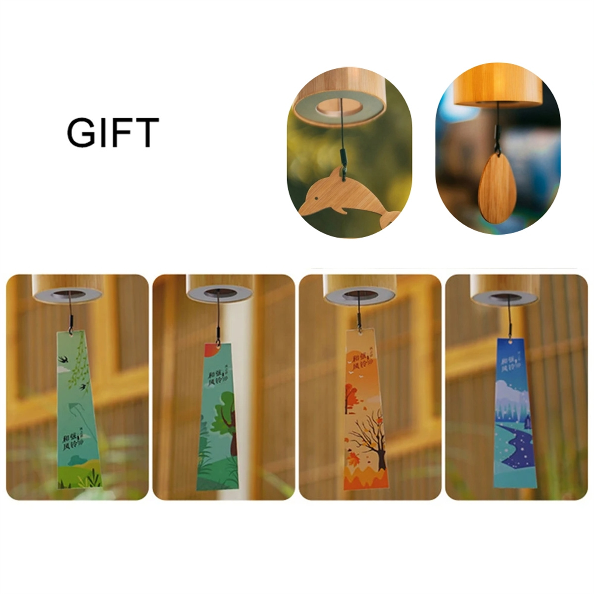 Conjunto de sinos de vento de bambu, sinos de vento, 8 hastes de tom, para jardim ao ar livre, pátio, decoração de casa, meditação, relaxamento