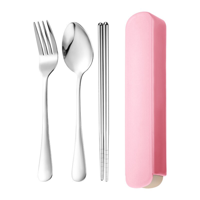 3 sztuk/zestaw zestaw sztućców podróży przenośne pudełko sztućce łyżki ze stali nierdzewnej widelce pałeczki zestawy obiadowe zastawa stołowa robić kuchni: 3szt-różowy
