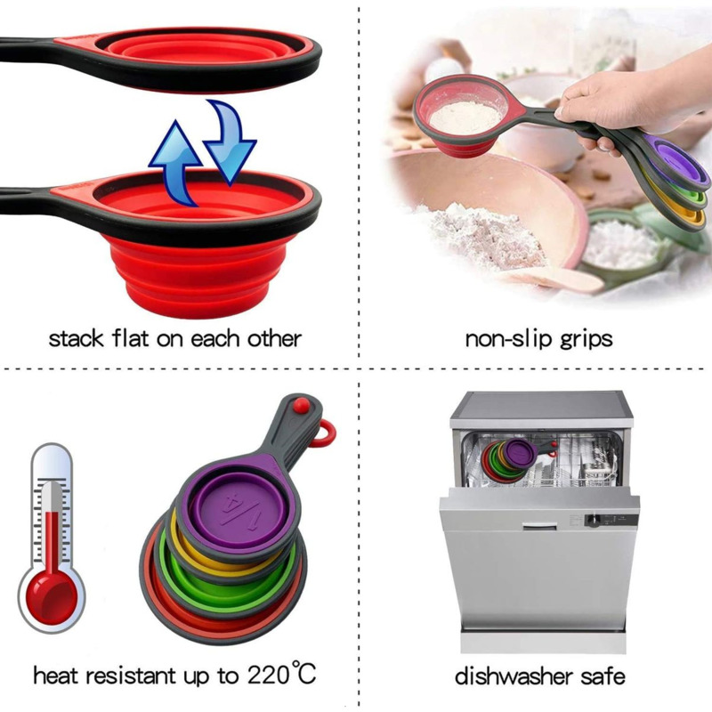 Measuring Cups and Spoons set Collapsible Measuring Cups 8 piece Measuring Tool Engraved Metric US Markings for Liquid&amp;Dry