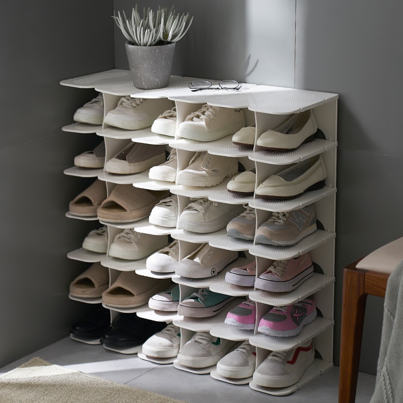 DIY 6 Layer Shoe Holder Plastic Shoe Box Home Transparent Foldable Storage Shelf Save Space Plastic Shoe Storage Organizer Rack