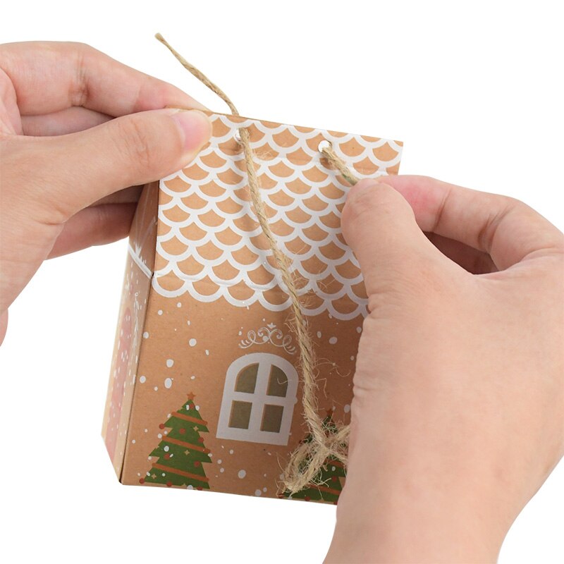 5 stk jul kraftpapir kasser pakning kasse husform slikposer diy cookie pakke taske noel navidad fest dekoration