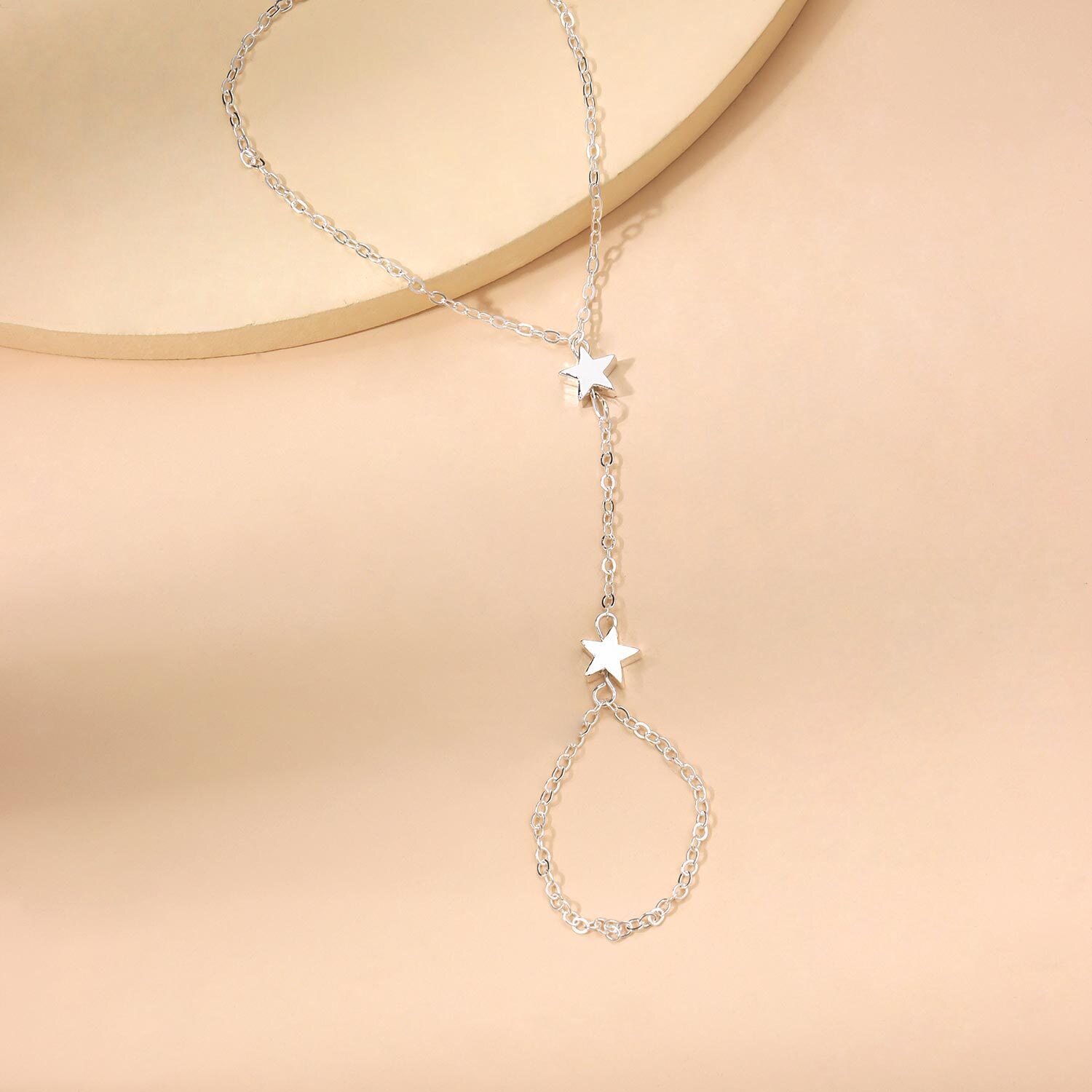 Bracciale a catena con ciondolo a stella semplice Link collegato braccialetti ad anello largo in metallo dorato per gioielli da donna con cinturino a mano