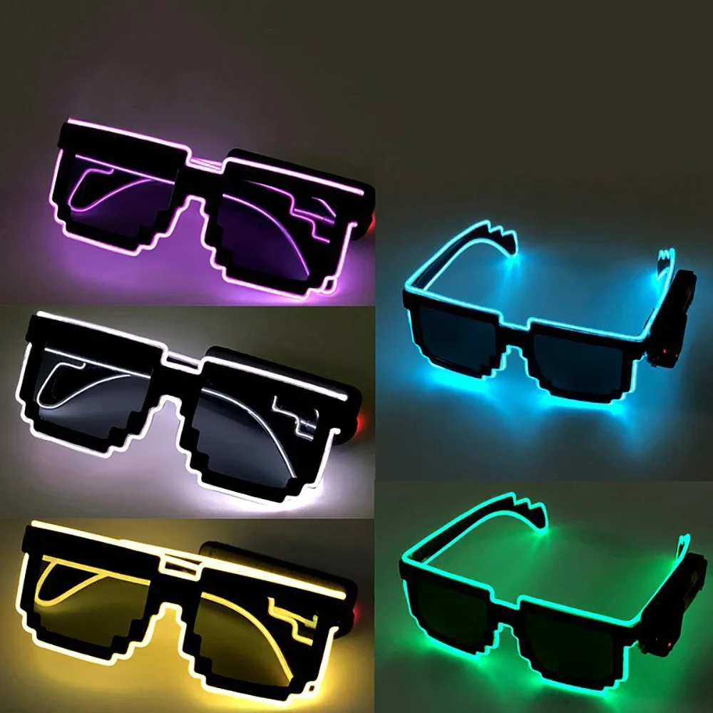 Óculos com iluminação LED sem fio, óculos de néon que brilham no escuro para festa rave, EDM