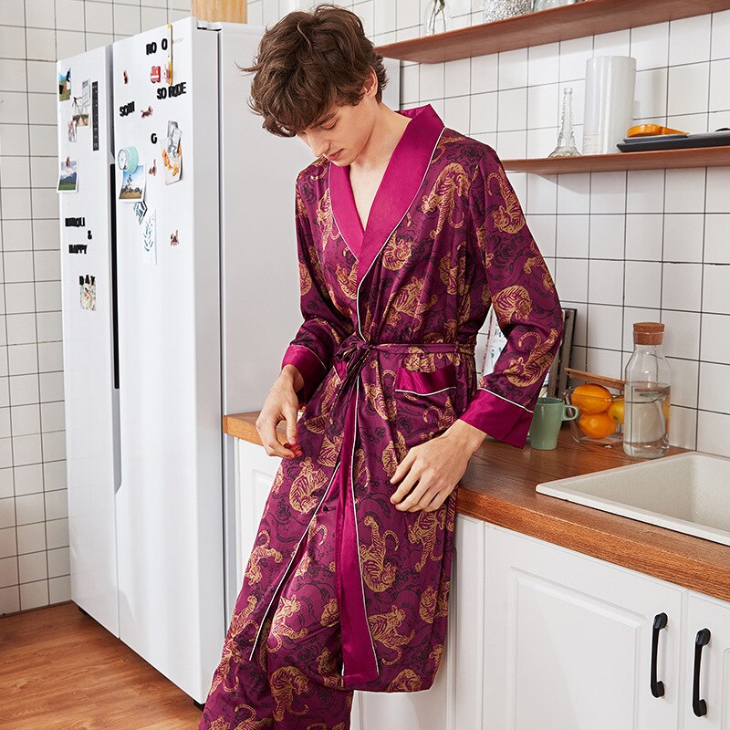 Men's Summer Kimono Robe Bath Gown Casual Silky Home Wear Male Nightgown Sleepwear Sleepshirts Pijama Mujer L-XXL