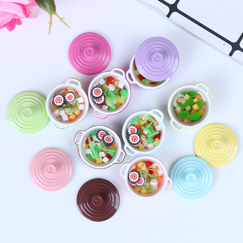 1Pcs 1/12 Dollhouse Miniature Accessories Mini Soup Pot with Food Simulation Kitchenware Model Toys for Doll House Decor