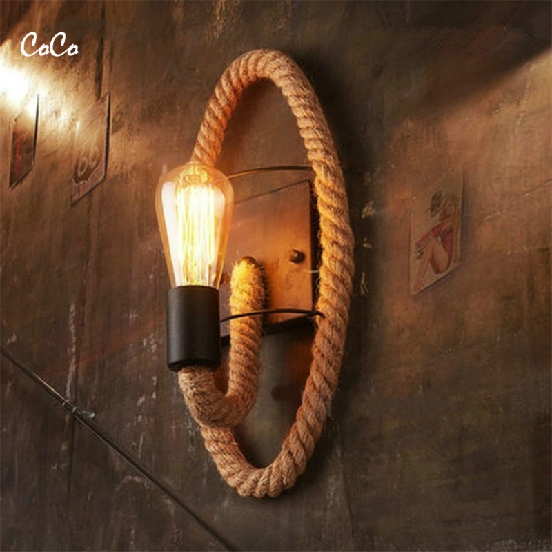 Vintage hamp reb væglampe  e27 ce indendørs belysningsarmatur bar spisestue stue dekoration lampe