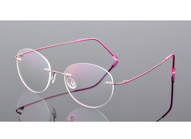 Gafas redondas sin montura Retro para mujer, lentes ópticas ultraligeras, Vintage, ovaladas flexibles, gafas graduadas para Miopía: Pink