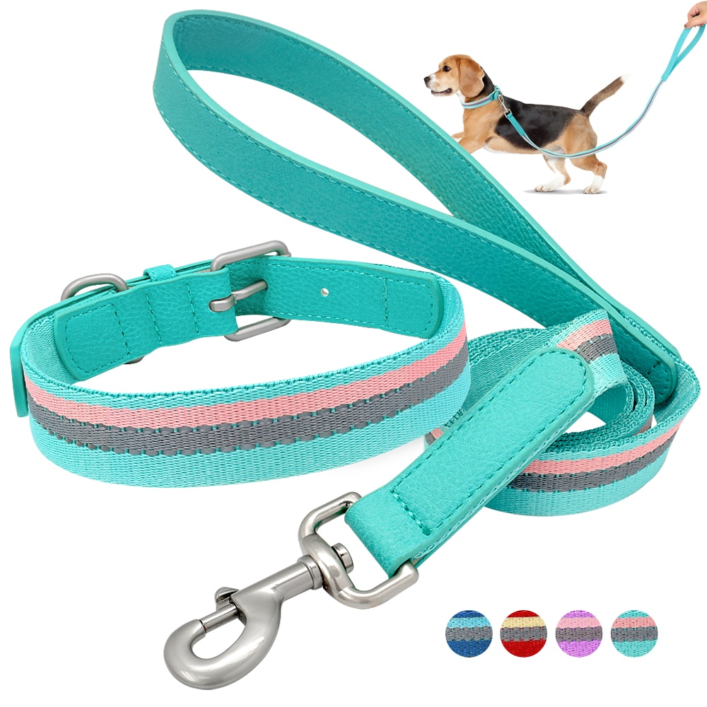 Nylon Halsband En Riem Set Verstelbare Reflecterende Strip Halsbanden En Huisdier Wandelen Lead Leash Voor Small Medium Honden pitbull