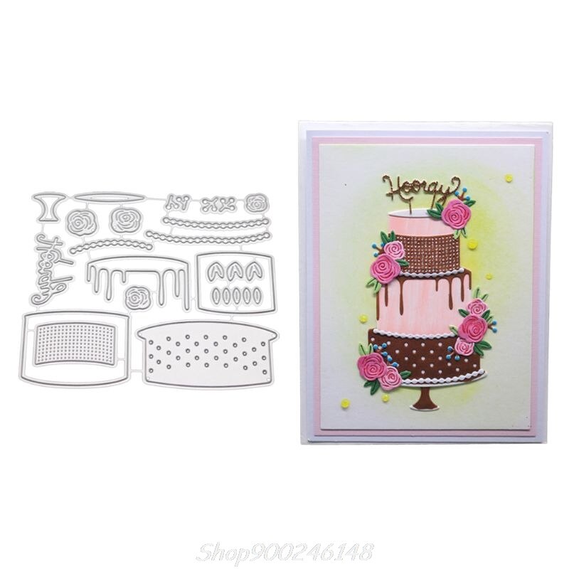 Bolo de aniversário corte de metal morre estêncil diy scrapbooking álbum carimbo de papel cartão de gravação artesanato decoração