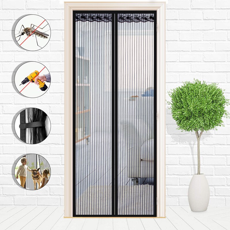 Håndfri magnetisk myggenet dørnet anti myg insekt flyve dør skærm magnetisk gardin mesh til døren køkken gardiner